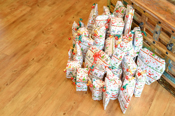 Wrapped gifts that are part of an advent calendar.