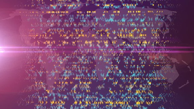Yellow random ABC letters. Big data concept. Seamless loop dolly shot animation rendered with DOF 4k