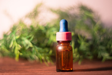 Bottle of natural ecological essential oil. Alternative Herbal Medicine Concept.