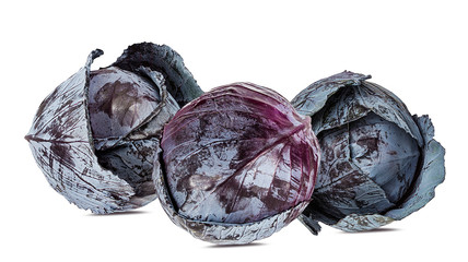 Fototapeta na wymiar Fresh red cabbage isolated on white background with clipping path