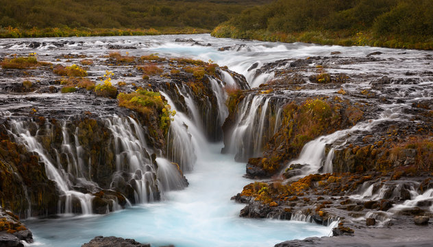 Beautiful Turquoise Bruarfoss Waterfall, Iceland