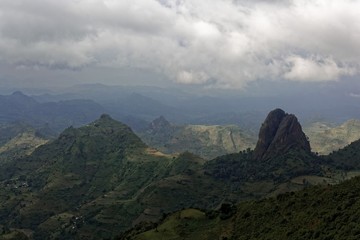 Fototapeta na wymiar Landscape with clouds in the Simien Mountains in Ethiopia.