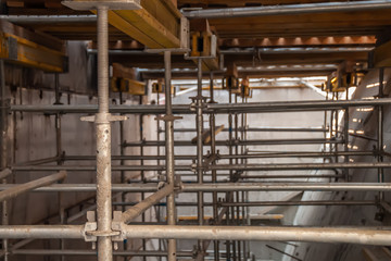 Elements of scaffolding on the reconstruction of the bridge.