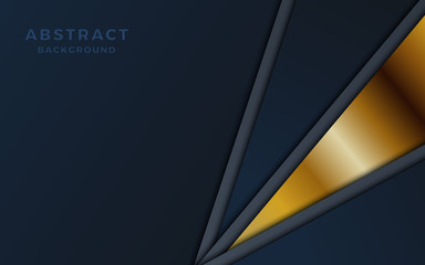 Abstract navy background a combination with golden decoration. Modern and luxury overlapping layers style concept for use frame, cover, banner, card, corporate, business, advertising.