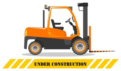 Forklift. Heavy construction machine. Building machinery. Special equipment. Vector illustration.