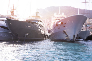Super yachts moored in Monaco harbour  Monaco yacht show