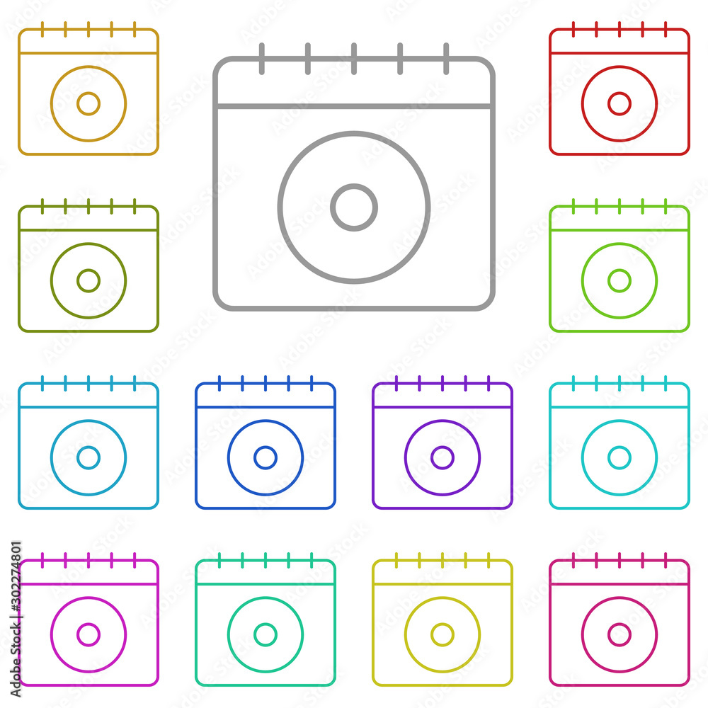 Poster calendar, memory, disk multi color icon. simple thin line, outline vector of calendar icons for ui a