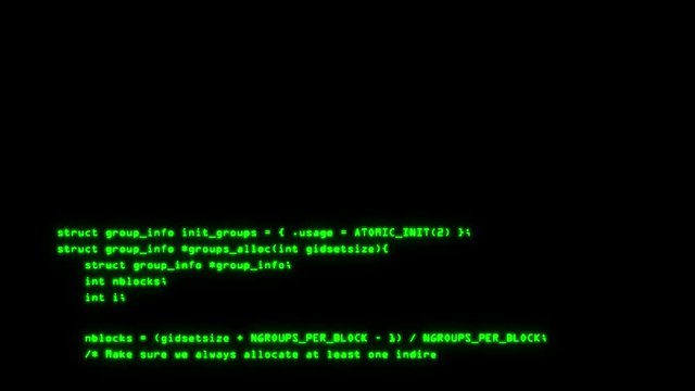 Programming code running down a computer screen terminal
