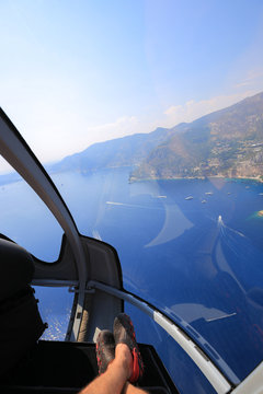 Helicopter ride over the sea