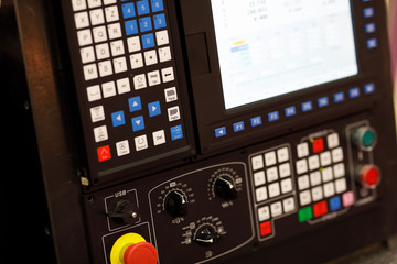 CNC control panel of machining center closeup