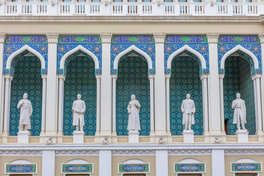 Nizami Museum of Azerbaijani Literature, statues of famous Azerbaijani writers, Baku, Azerbaijan