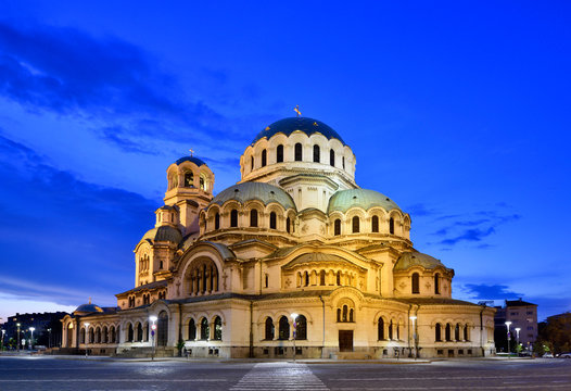 Saint Alexander Nevsky Cathedral at dusk, Sofia. Bulgaria