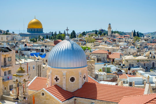 The Dome of the Rock and the Church of St. Mary of Agony in the Old City, Jerusalem, Israel.