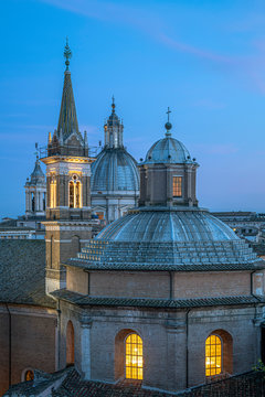 Italy, Lazio, Rome, Ponte, Chiesa di Santa Maria della Pace in foreground, Sant'Agnese in Agone beyond