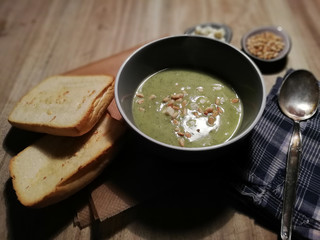 green  soup in a bowl