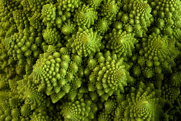 Romanesco broccoli or Roman cauliflower, close up shot from above, texture detail of the healthy...