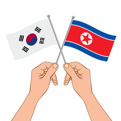 South Korea and North Korea trade relations, cooperation strategy, flags vector illustration.
