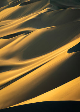 Detail of sand dunes in desert at Huacachina at sunset, Ica Region, Peru