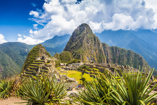 Historic ancient Incan Machu Picchu on mountain in Andes, Cuzco Region, Peru