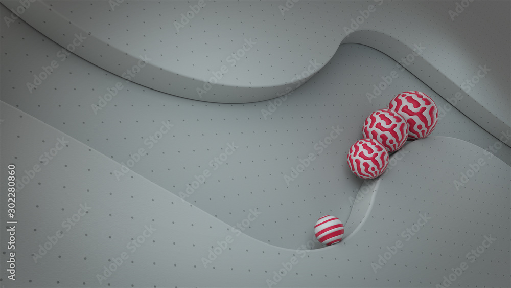 Aufkleber abstract 3d render. candy spheres on white background with waves effect and dots.