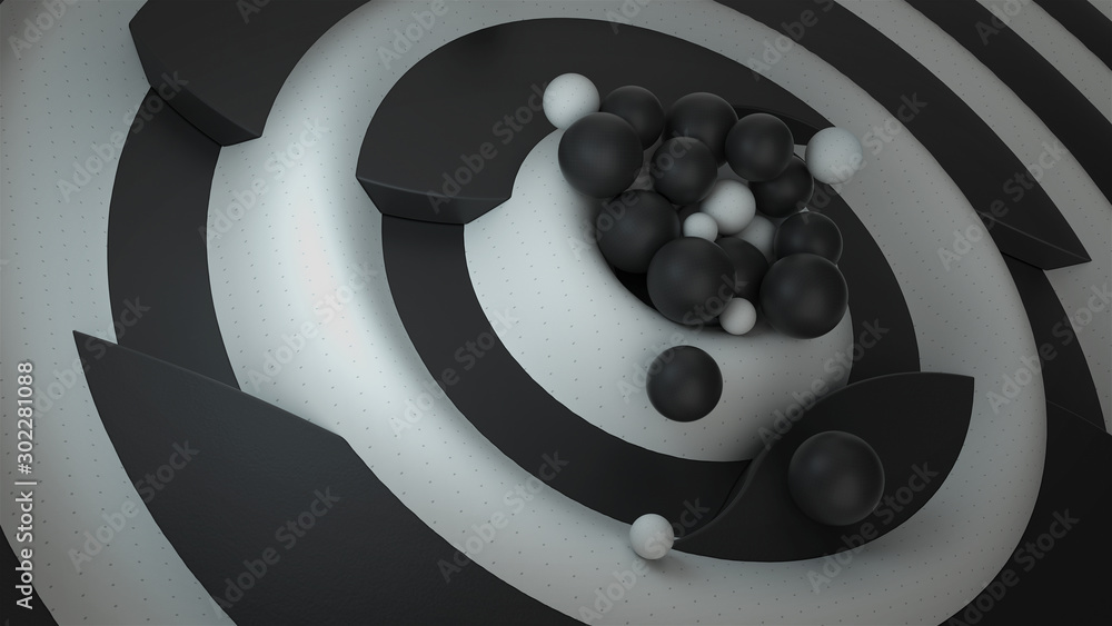 Poster abstract 3d render. black and white composition with waves effect.