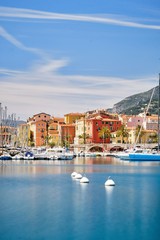 The colorful buildings by the harbor, Menton, French Riviera, France