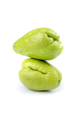 Two raw whole ripe green chayote mexican squash