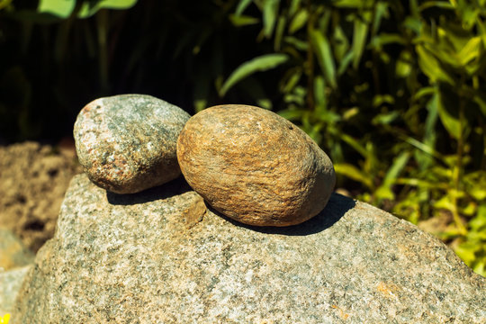 Garden Stones Placed Along The Edge Of A Flower Bed