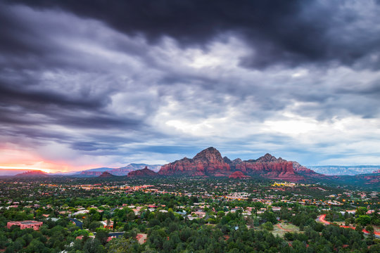 Moody sky over Sedona from Airport Meas, Arizona, USA, North America