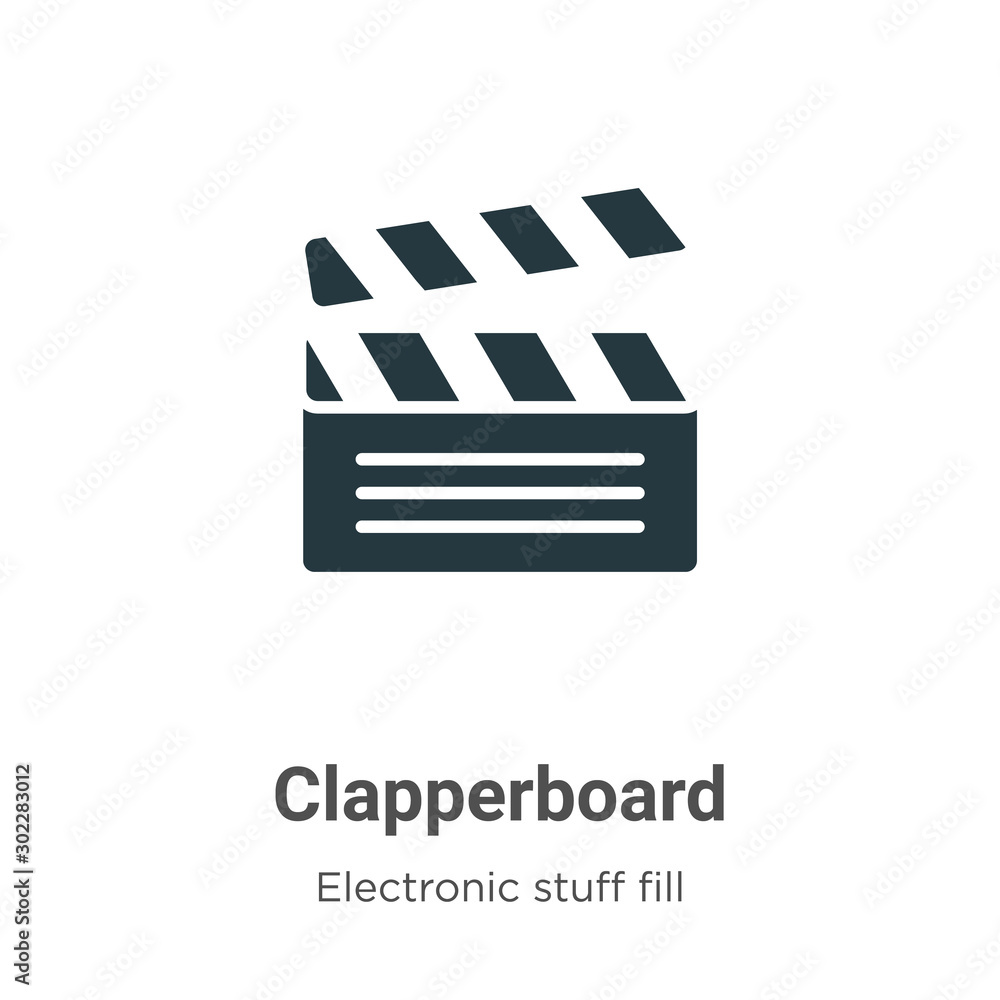 Poster Clapperboard vector icon on white background. Flat vector clapperboard icon symbol sign from modern electronic stuff fill collection for mobile concept and web apps design.
