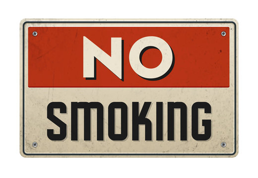 No Smoking Vintage Metal Sign with realistic rust and used effects. Retro designed sign for a restaurant or a pub. Vector illustration.