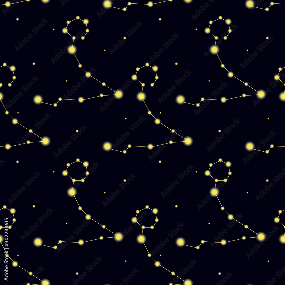 Wall mural pattern with constellation pisces. abstract print with the fishes.