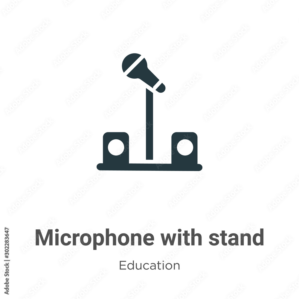 Poster microphone with stand vector icon on white background. flat vector microphone with stand icon symbol