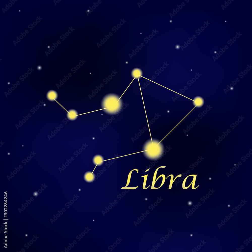 Wall mural pattern with constellation libra. abstract print with the scales.