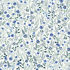Nahtloses Blumenmuster mit blauen Wiesenblumen