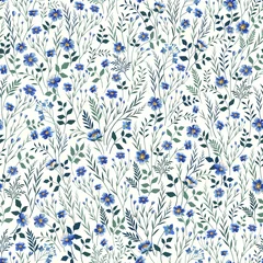 Aluminium Prints Small flowers seamless floral pattern with blue meadow flowers