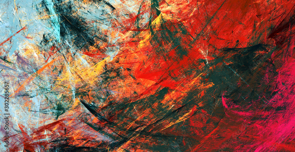 Wall mural bright artistic splashes. abstract painting color texture. modern red pattern. dynamic vibrant backg