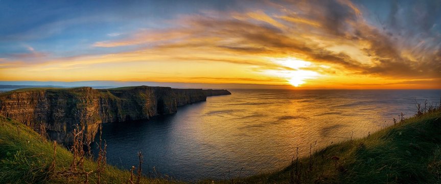 sunset over Cliffs of Moher, Ireland