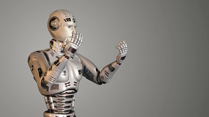 3d rendering of a detailed futuristic robot or android cyborg looking at his hands. Isolated on color background with alpha. - Powered by Adobe