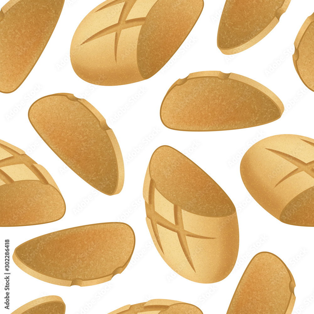 Poster realistic detailed 3d dark bread and slices seamless pattern background. vector