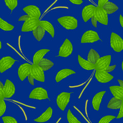 Fototapeta na wymiar Realistic Detailed 3d Green Leaves Plantago Major Seamless Pattern Background. Vector