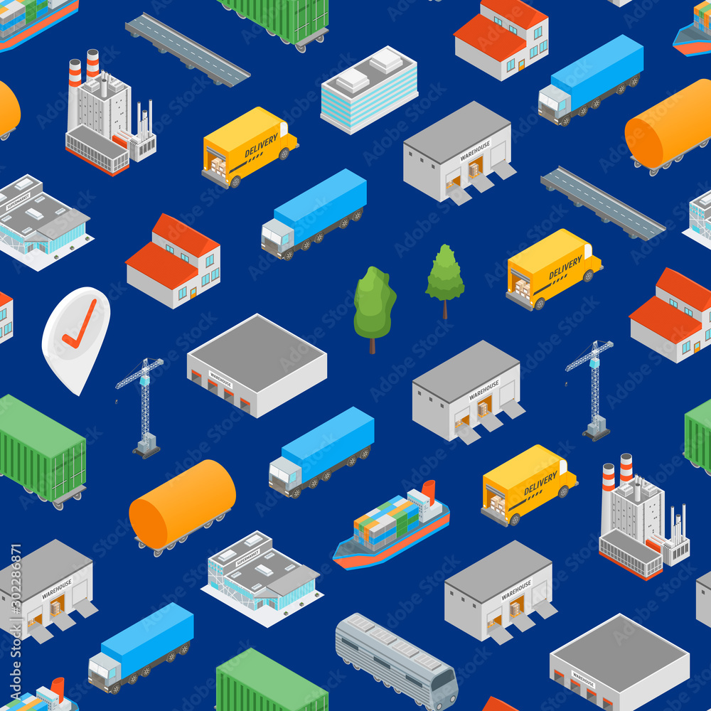 Aufkleber logistic transportation concept seamless pattern background 3d isometric view. vector