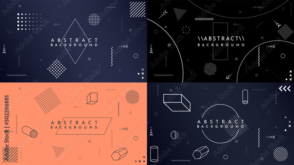 Fototapete memphis pattern backgrounds set. vector abstract flat illustration. black gradient and coral color b