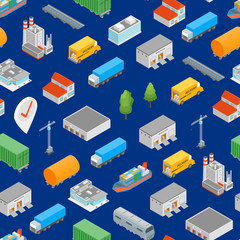 Fototapeta premium Logistic Transportation Concept Seamless Pattern Background 3d Isometric View. Vector