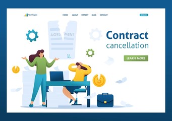 Termination of the contract, broke the agreement partners, business lady in shock. Flat 2D character. Landing page concepts and web design
