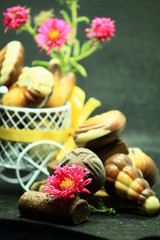 composition with chocolate and flowers