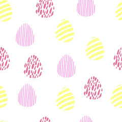 Illustration seamless pattern of contour pink yellow striped eggs on a white background. for the holiday of Easter. for design, paper, fabric, cards