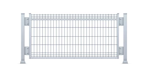 Fotobehang Realistic vector galvanized sheet metal fence panel. Rectangular steel mesh V type. © makstorm