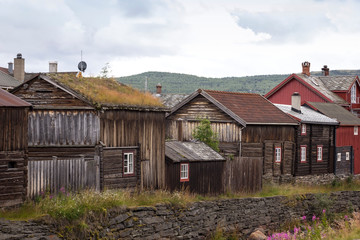 Fototapeta na wymiar The mining town of Roros, Norway, with many wooden houses