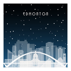 Winter night in Edmonton. Night city in flat style for banner, poster, illustration, background. - obrazy, fototapety, plakaty